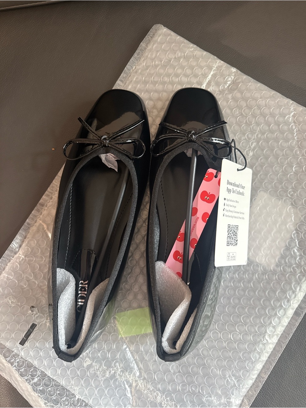 Cider Black Patent Ballet Flats with Bow Detail - Women